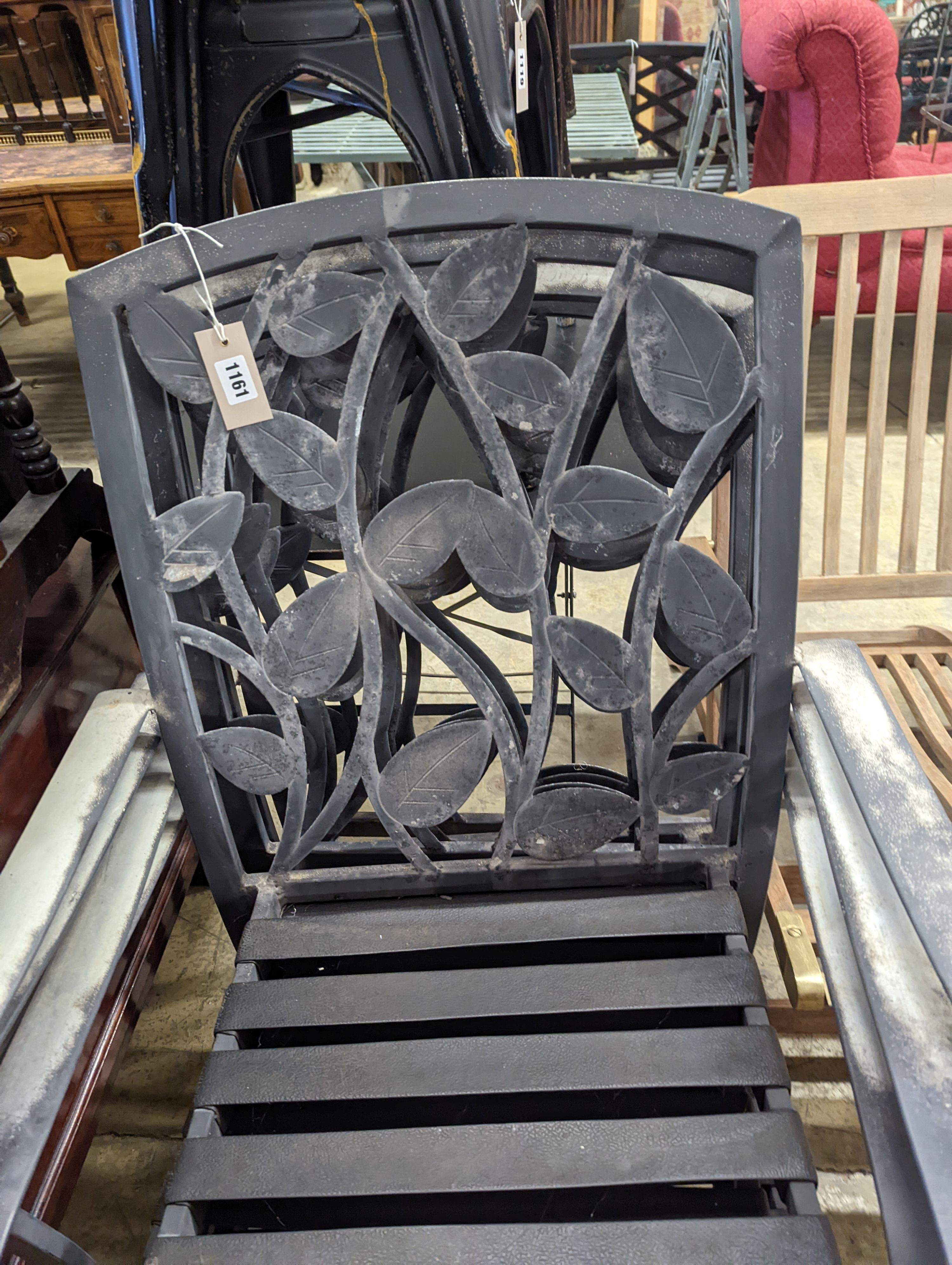 A set of four aluminium garden elbow chairs, width 62cm, depth 50cm, height 94cm